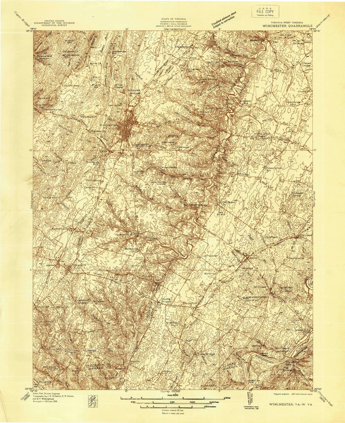 Old Map of Winchester, Virginia by USGS, 1938 – Stephens City, Middletown & Opequon Creek