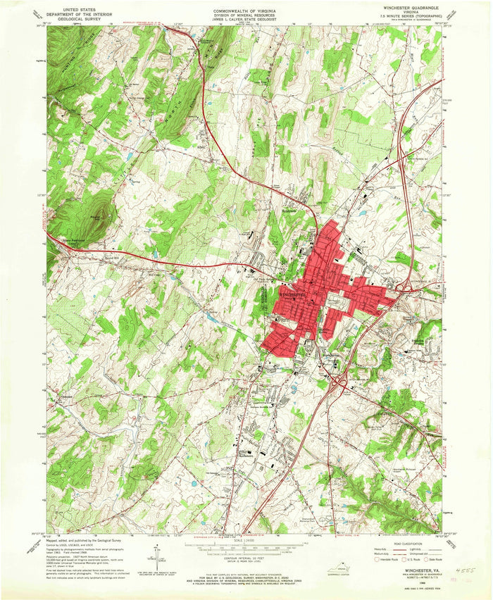 Old Map of Winchester, Virginia by USGS, 1966 – Shenandoah Valley & Opequon Creek