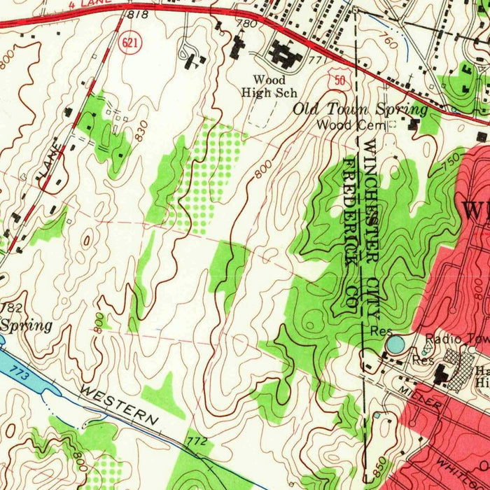 Old Map of Winchester, Virginia by USGS, 1966 – Shenandoah Valley & Opequon Creek