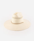A cream straw hat with decorative band on a white background #color_cream