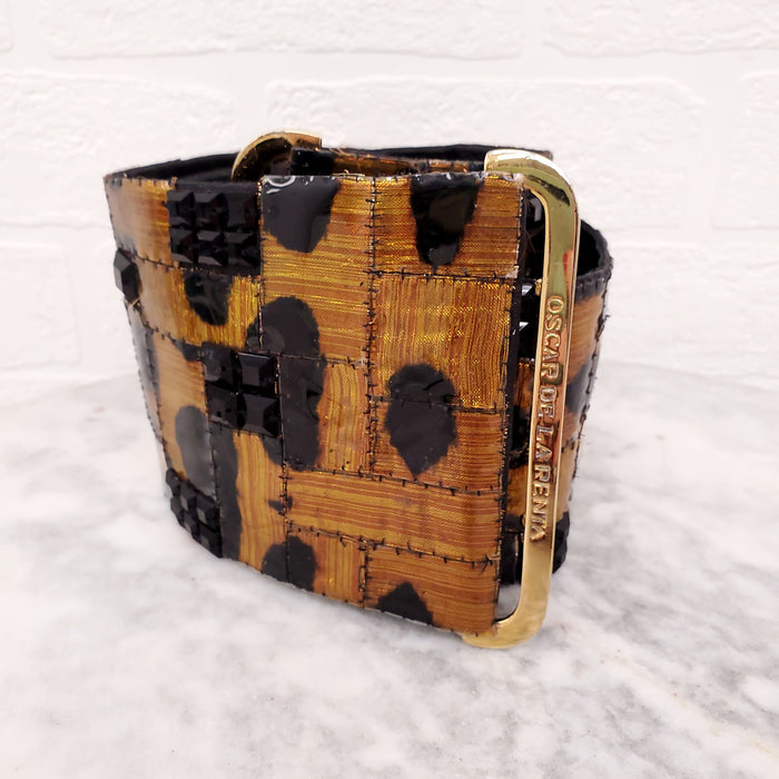OSCAR DE LA RENTA LEOPARD PATENT WAIST BELT - SIZE M