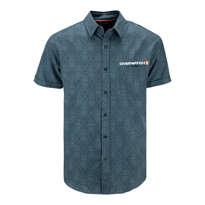 Overwatch Button Up Grey Shirt - Front View