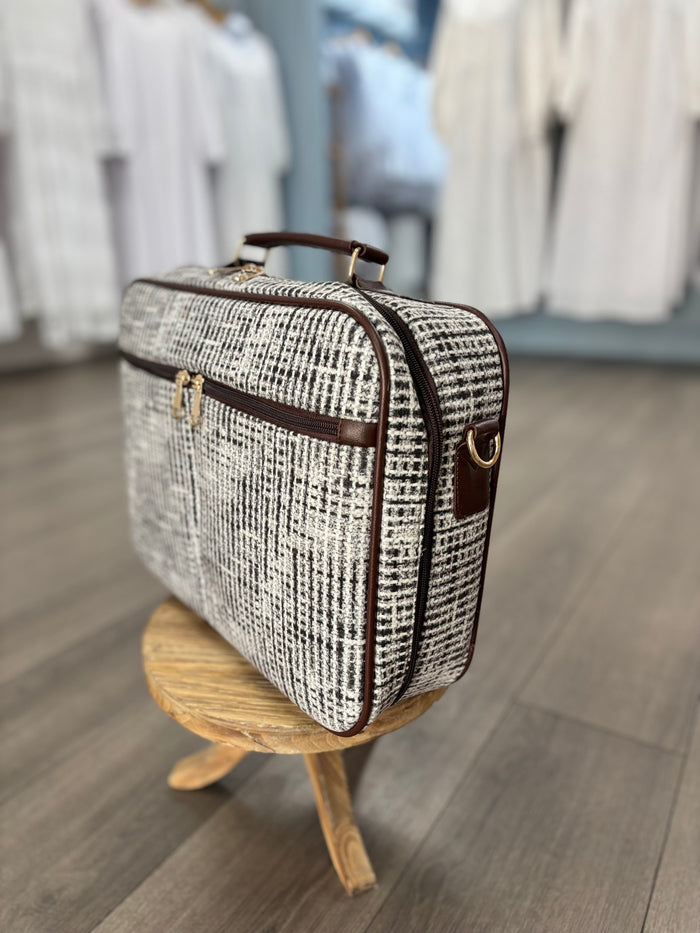 black and white briefcase bag