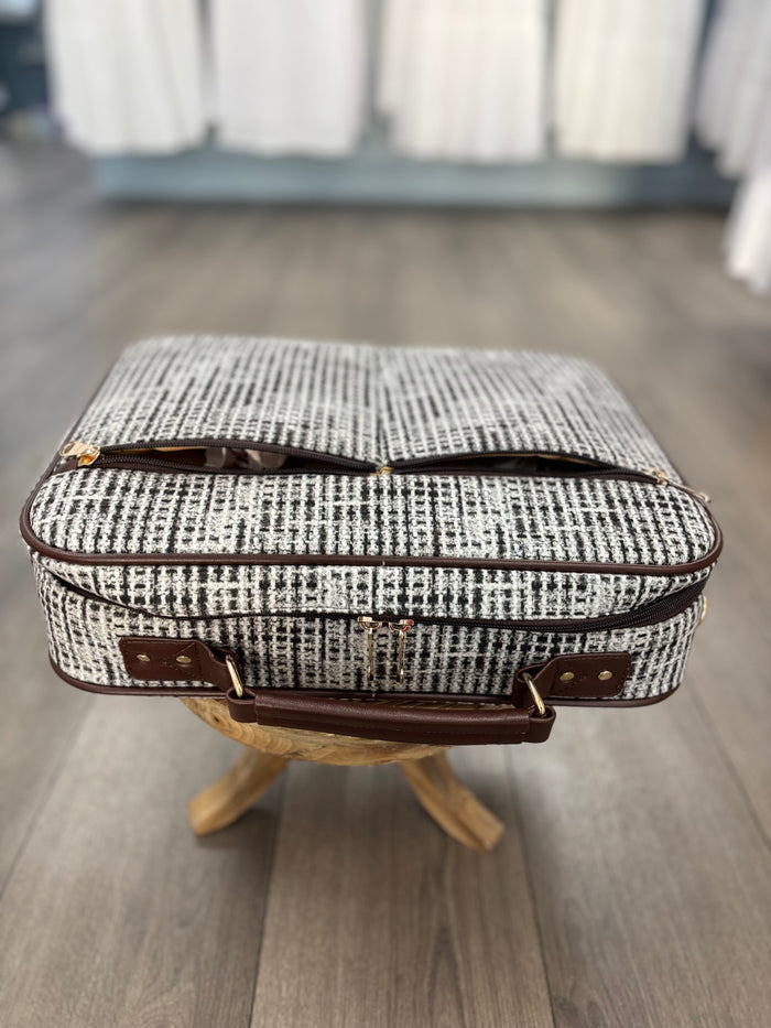 black and white briefcase bag