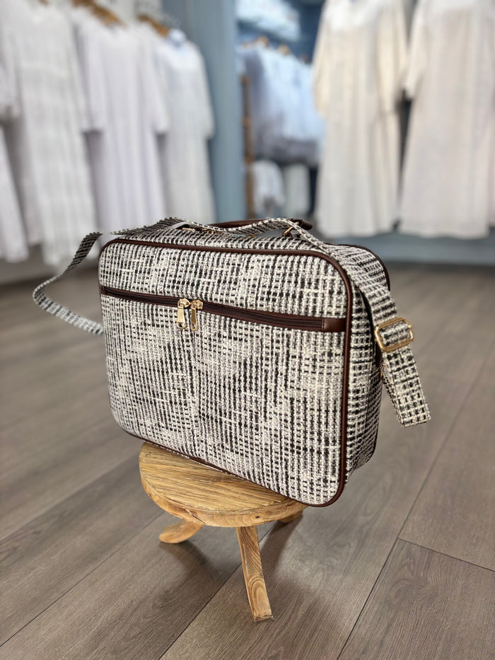 black and white briefcase bag