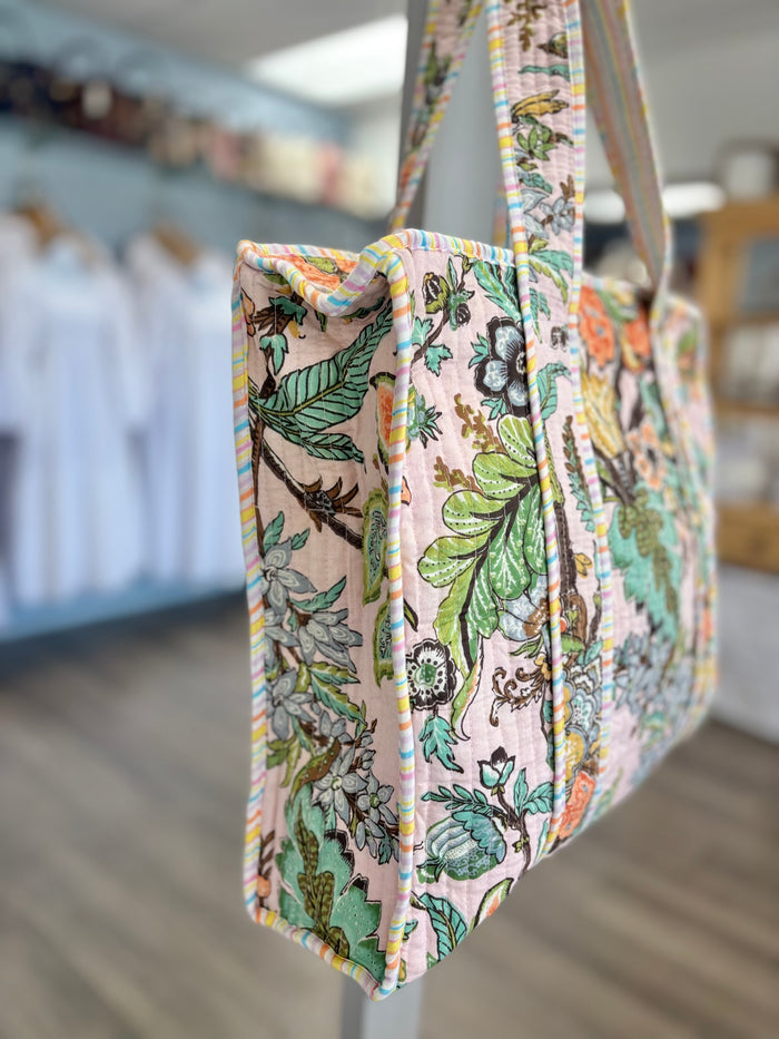 quilted bag in tropical print