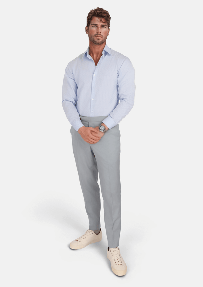 Pale Blue Italian Wool Pants - SARTORO