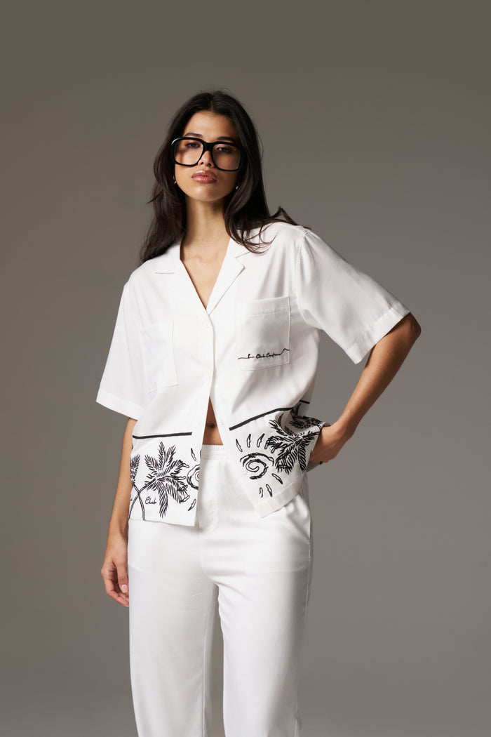 PALM EMBROIDERY SHIRT - WHITE
