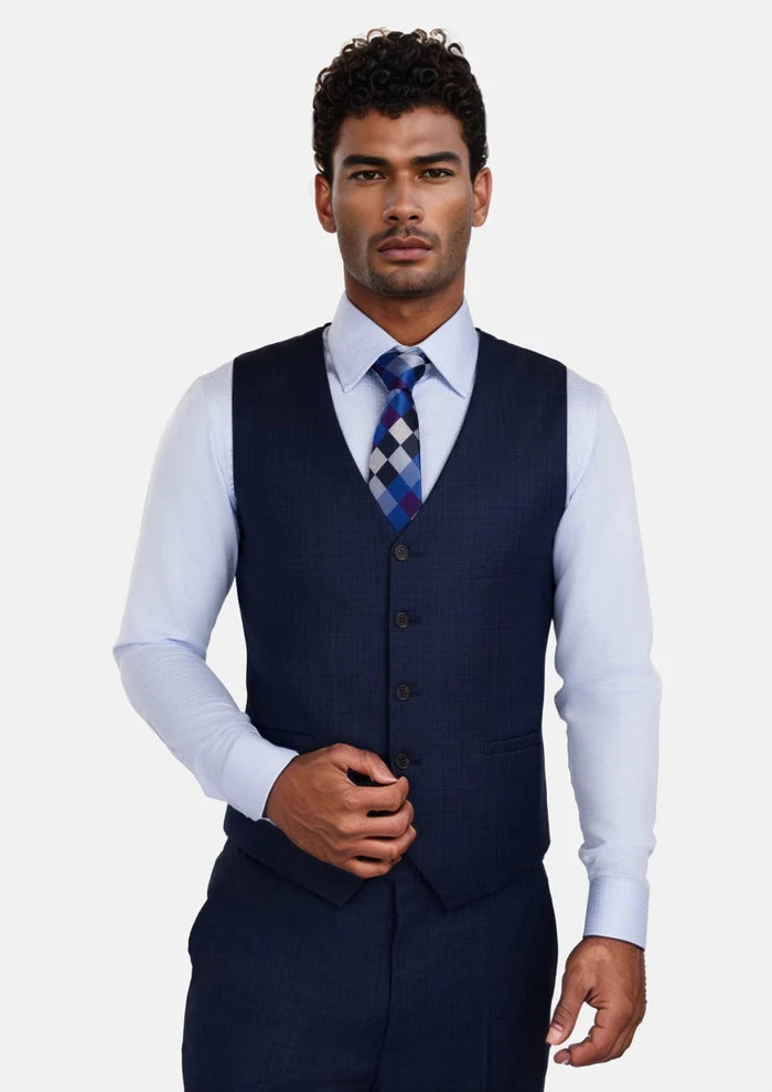 Penn Blue Sharkskin Vest - SARTORO