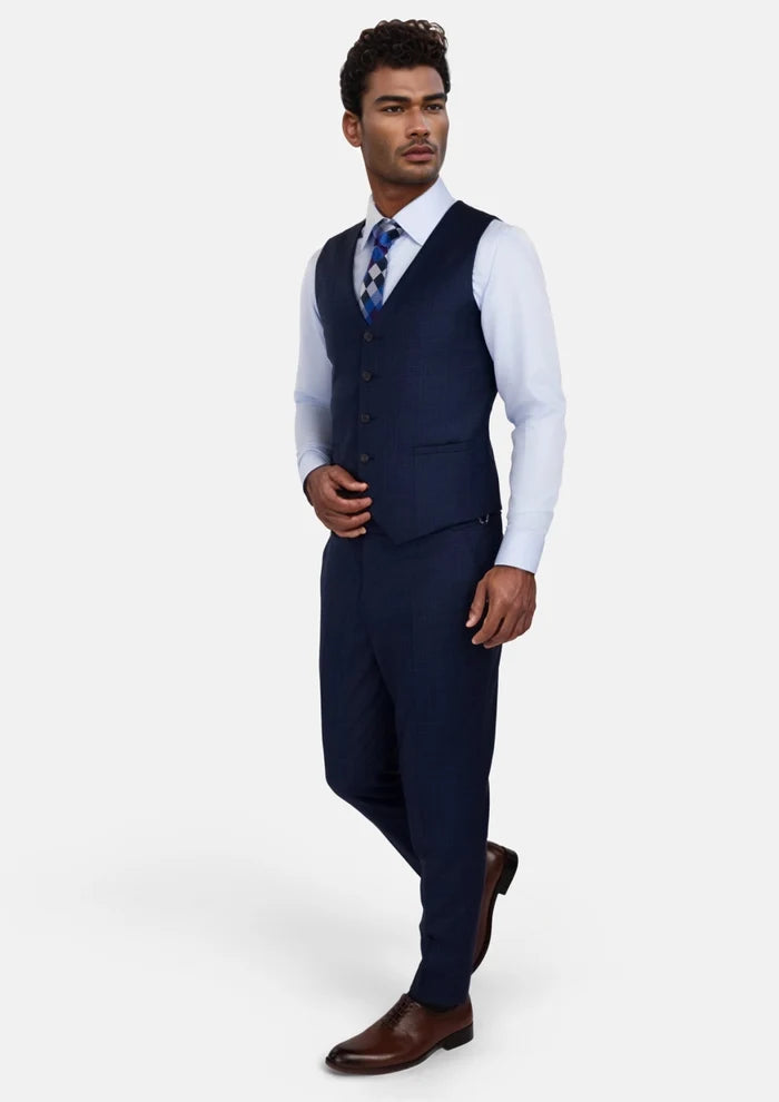 Penn Blue Sharkskin Vest - SARTORO