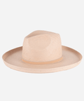 A light pink pencil brim straw fedora hat on a white background #color_limited edition light pink