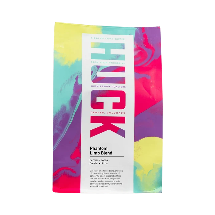 Phantom Limb Blend coffee bag with vivid abstract colors and a white label showing the product name.