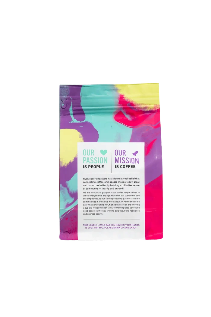 Phantom Limb coffee bag featuring bold color blocks and the Our Passion Is People message.