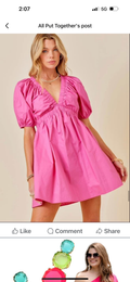 Pink Puff Sleeve Mini Dress