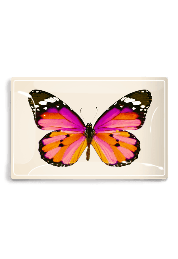Pink Sardinia Butterfly Decoupage Glass Tray - Ben's Garden