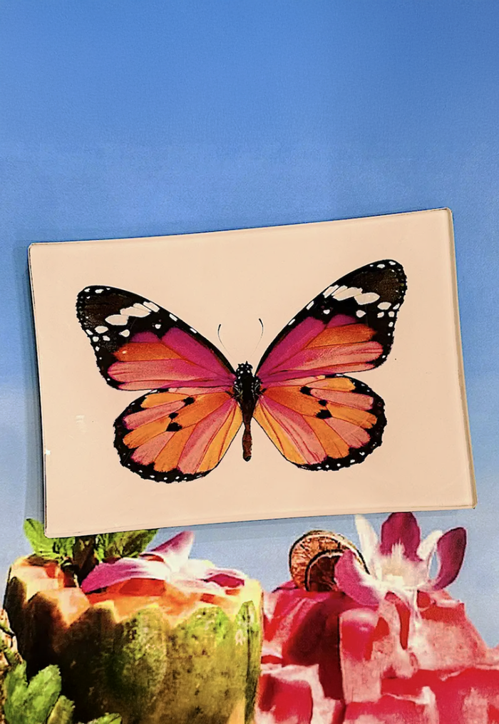 Pink Sardinia Butterfly Decoupage Glass Tray - Ben's Garden