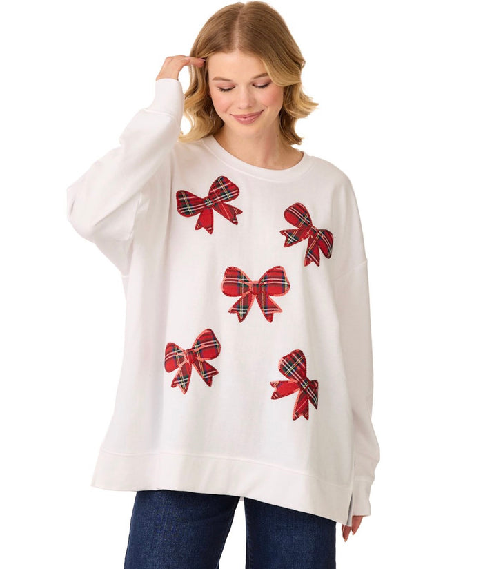 Plaid Sequin Bow Sweatshirt