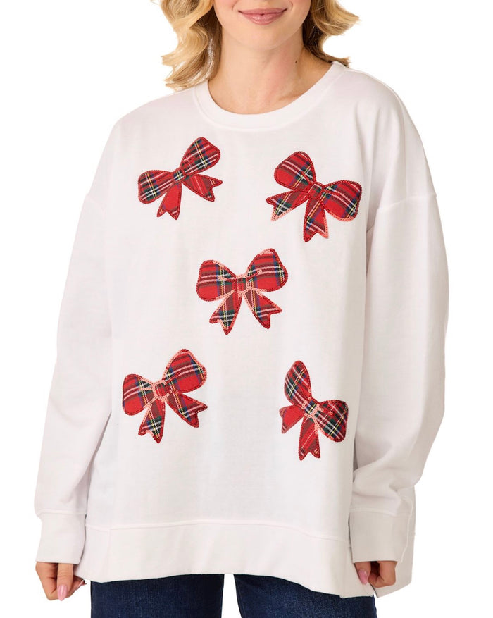 Plaid Sequin Bow Sweatshirt