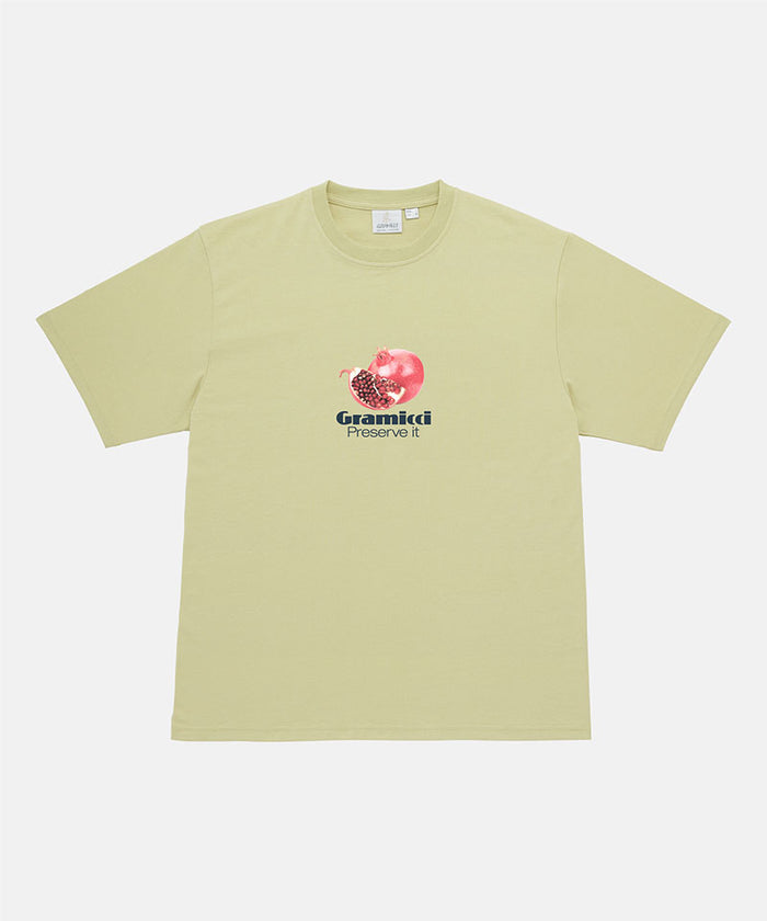 Gramicci lime Pomegranate Tee with a graphic against a light-tone background.