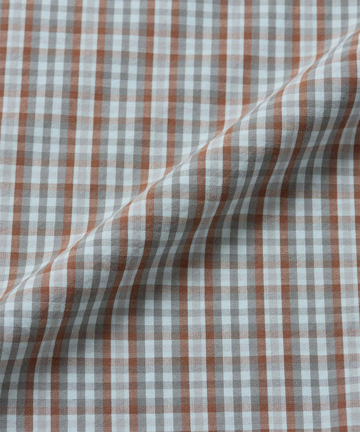 Gramicci brown plaid Poplin Millwood Shirt fabric swatch.
