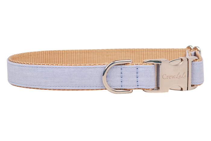Powder Blue Linen Bow Tie Dog Collar - Crew LaLa