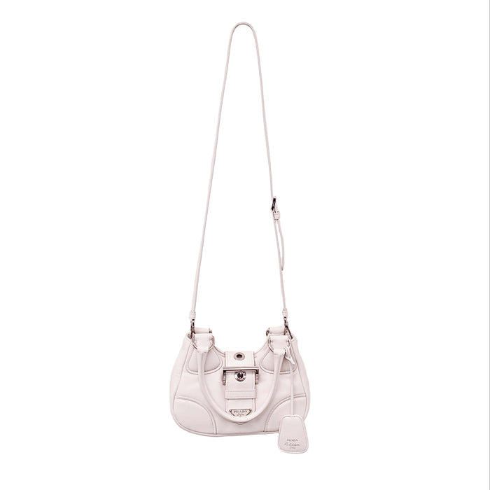 PRADA CREAM MOON PADDED LEATHER BAG