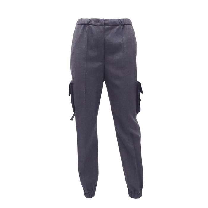 PRADA GREY CARGO PANTS WITH NYLON LOGO POCKETS - SIZE 42