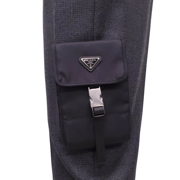 PRADA GREY CARGO PANTS WITH NYLON LOGO POCKETS - SIZE 42