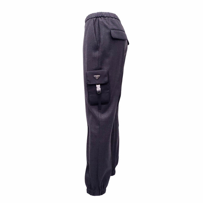 PRADA GREY CARGO PANTS WITH NYLON LOGO POCKETS - SIZE 42