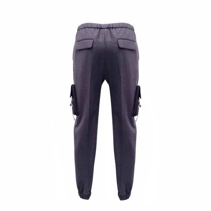PRADA GREY CARGO PANTS WITH NYLON LOGO POCKETS - SIZE 42