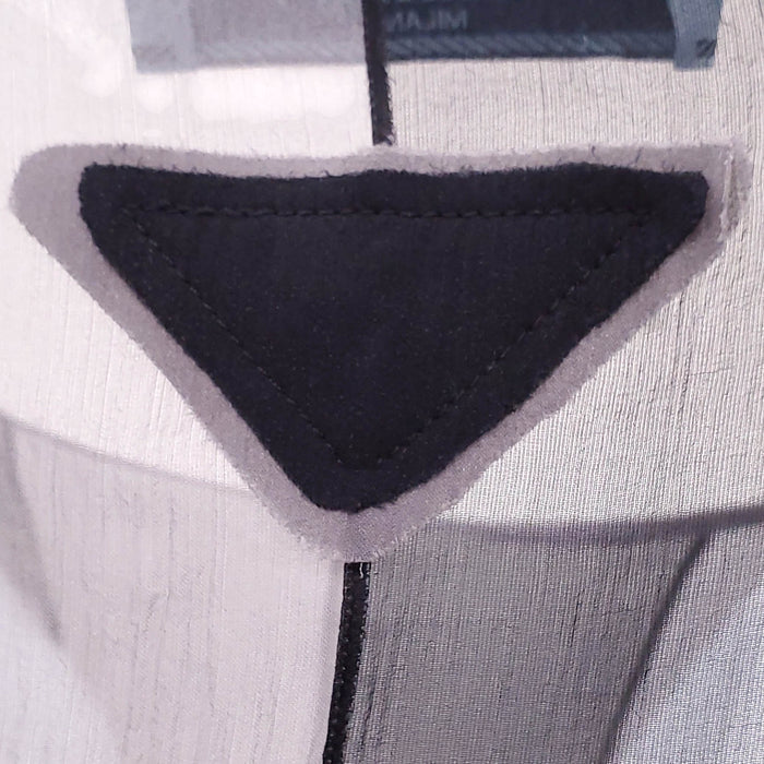 PRADA SILK STRIPED SHEER BLOUSE WITH LOGO DETAIL - SIZE 42
