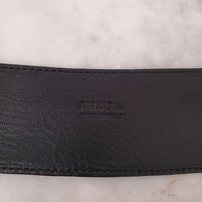 PRADA SILVER LEATHER BELT- SIZE 85