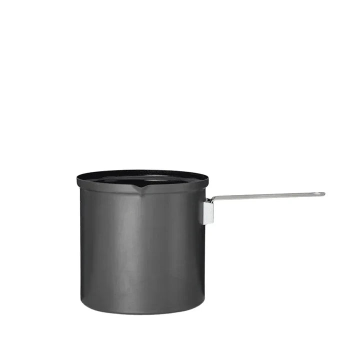 Primus 1000ml Trek Pot with the handle extended and the frying pan lid removed on a white background