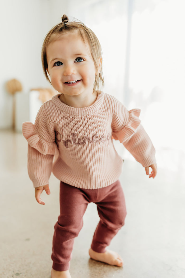 Princess Embroidered Slouchy Sweater Knit Baby Pullover (Organic Cotton)