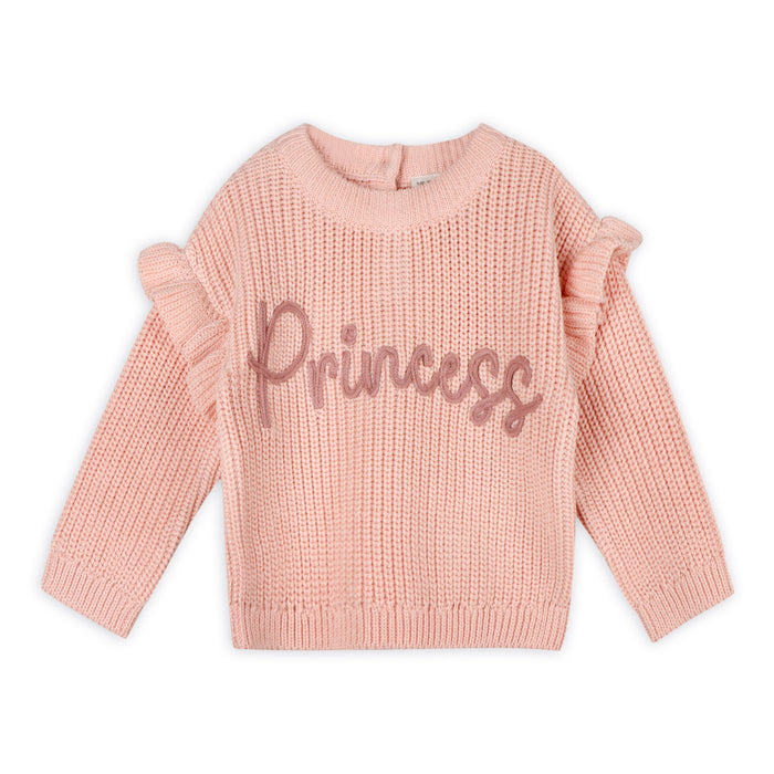 Princess Embroidered Slouchy Sweater Knit Baby Pullover (Organic Cotton)