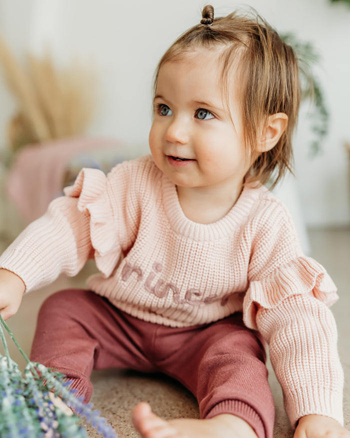 Princess Embroidered Slouchy Sweater Knit Baby Pullover (Organic Cotton)