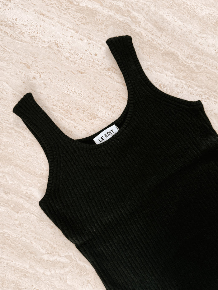 Pure Cashmere Ribbed Tank Black