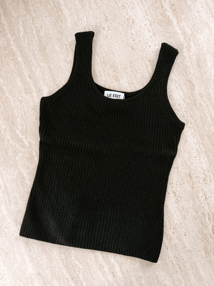 Pure Cashmere Ribbed Tank Black