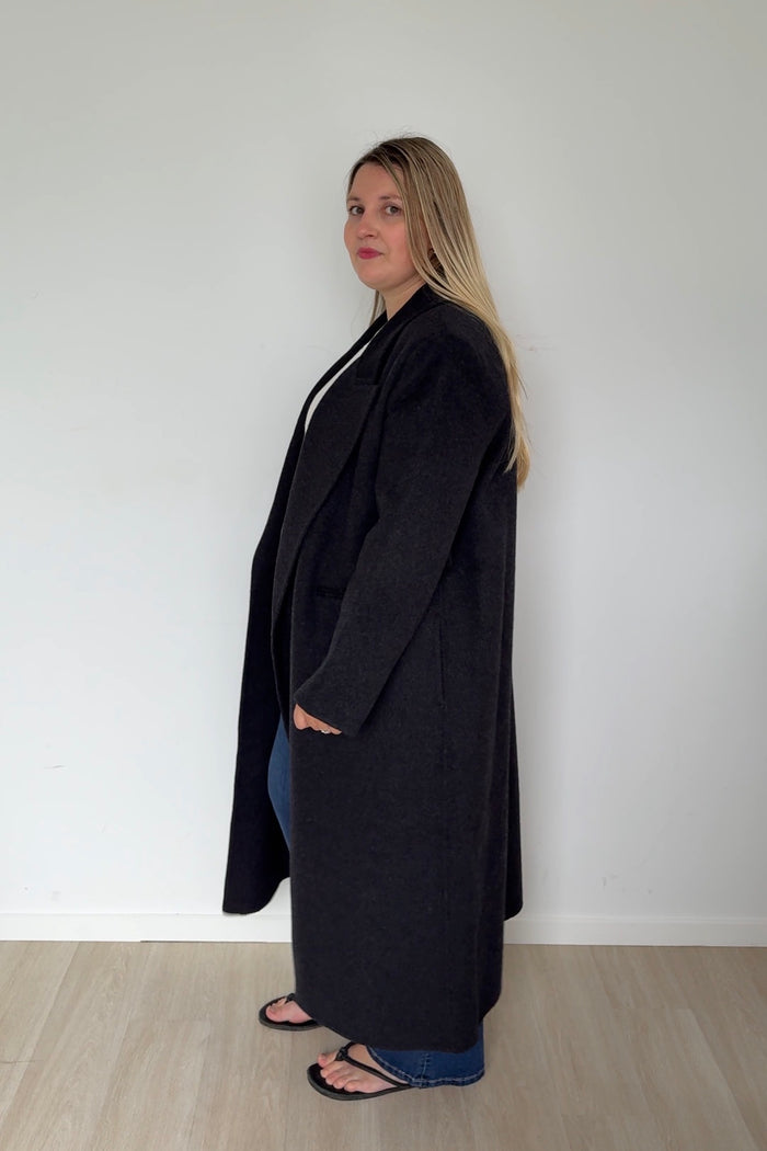 Pure Wool Full Length Coat Black