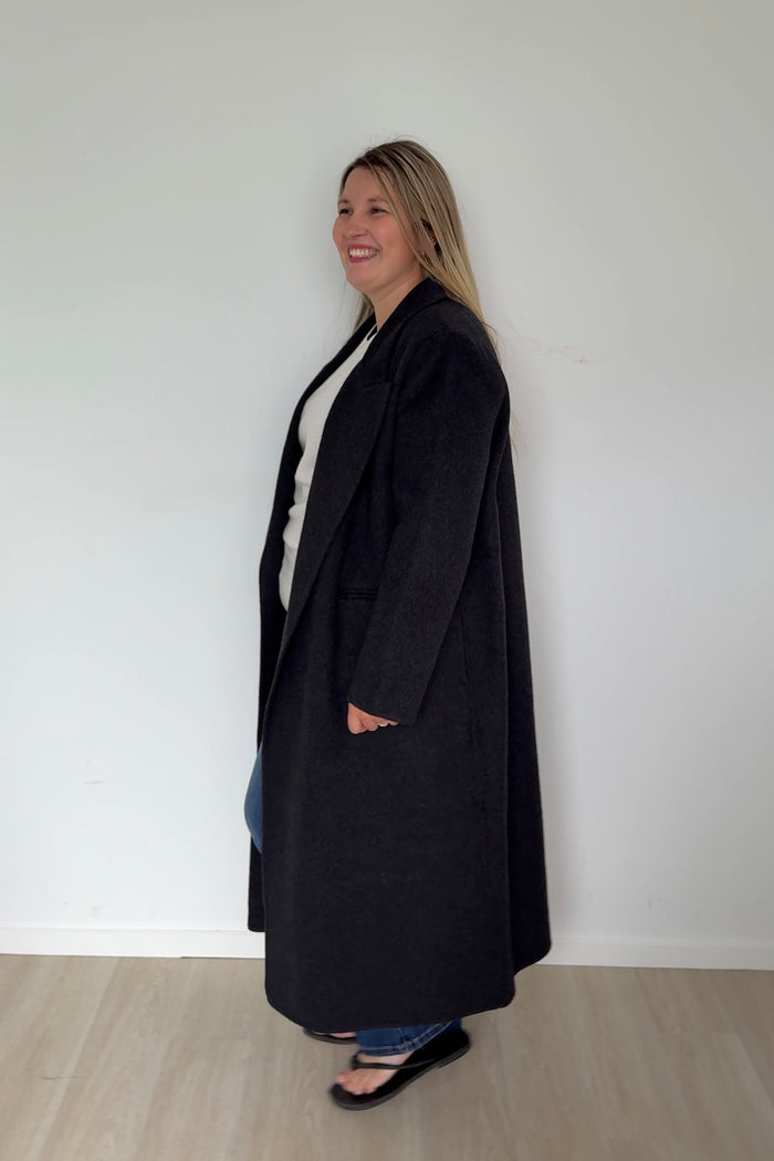 Pure Wool Full Length Coat Black