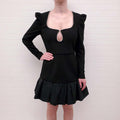 REBECCA VALLANCE BLACK LONG SLEEVE MINI DRESS WITH CRYSTAL NECKLINE - SIZE 10 AU/6 US