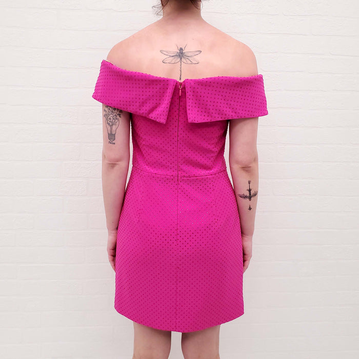 REBECCA VALLANCE HOT PINK RHINESTONE OFF THE SHOULDER MINI DRESS - SIZE 10 AU/6 US