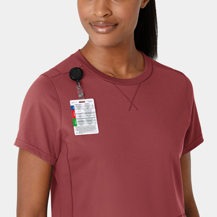 RENEW Knit Women's Flex-n-Reach Crew Neck Scrub Top Ruby front detail