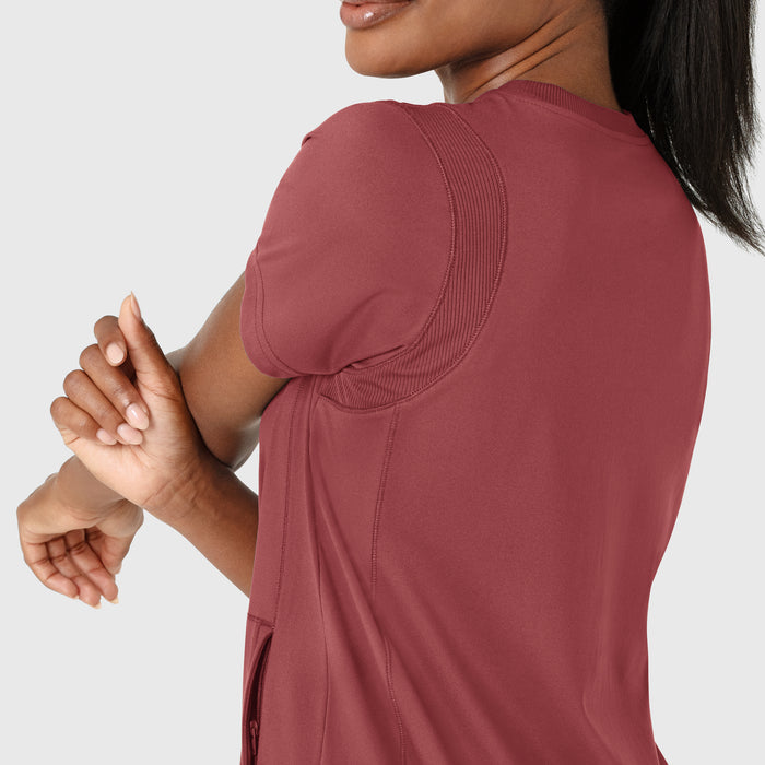 RENEW Knit Women's Flex-n-Reach Crew Neck Scrub Top Ruby side detail 2