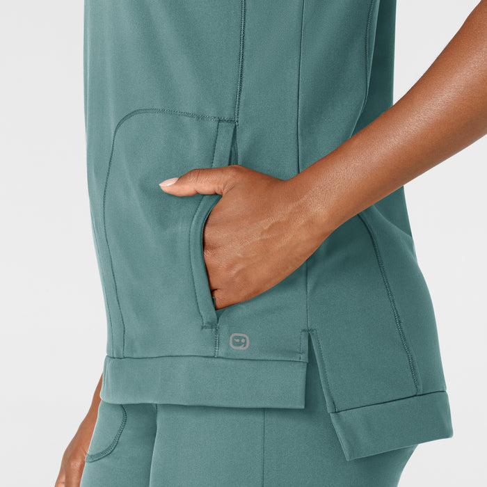 RENEW Knit Women's Flex-n-Reach Crew Neck Scrub Top Vintage Teal side detail 1