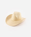 A natural colored straw cowboy hat with a fedora crown and a rolled western brim, displayed on a white background. #color_natural