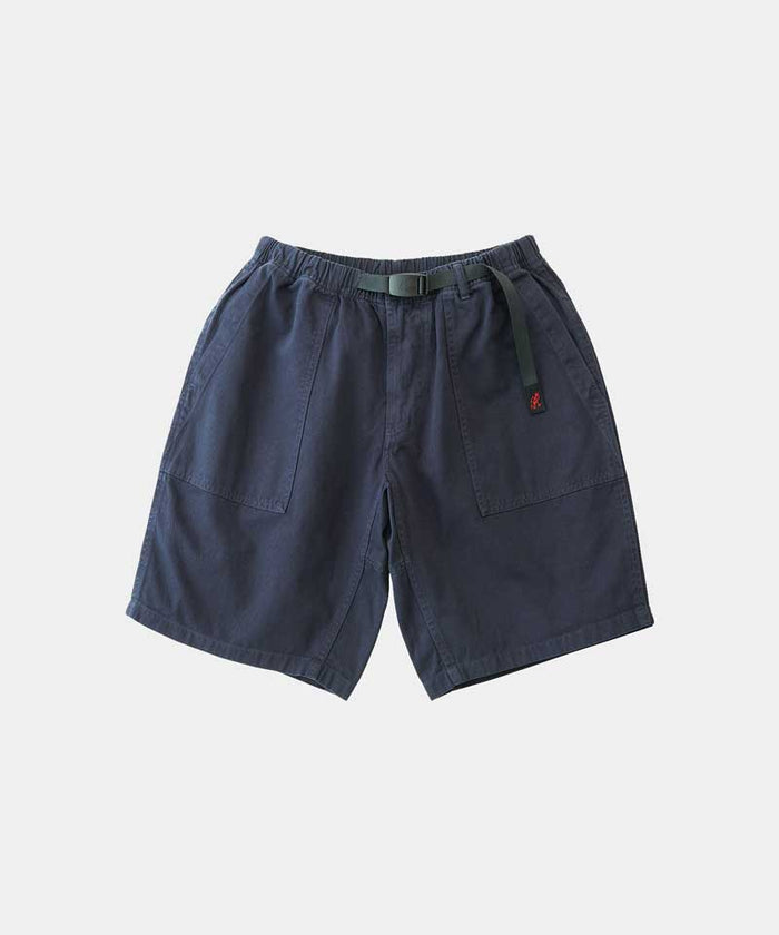 Double navy Gramicci Ridge Short with a belt against a light-tone background.