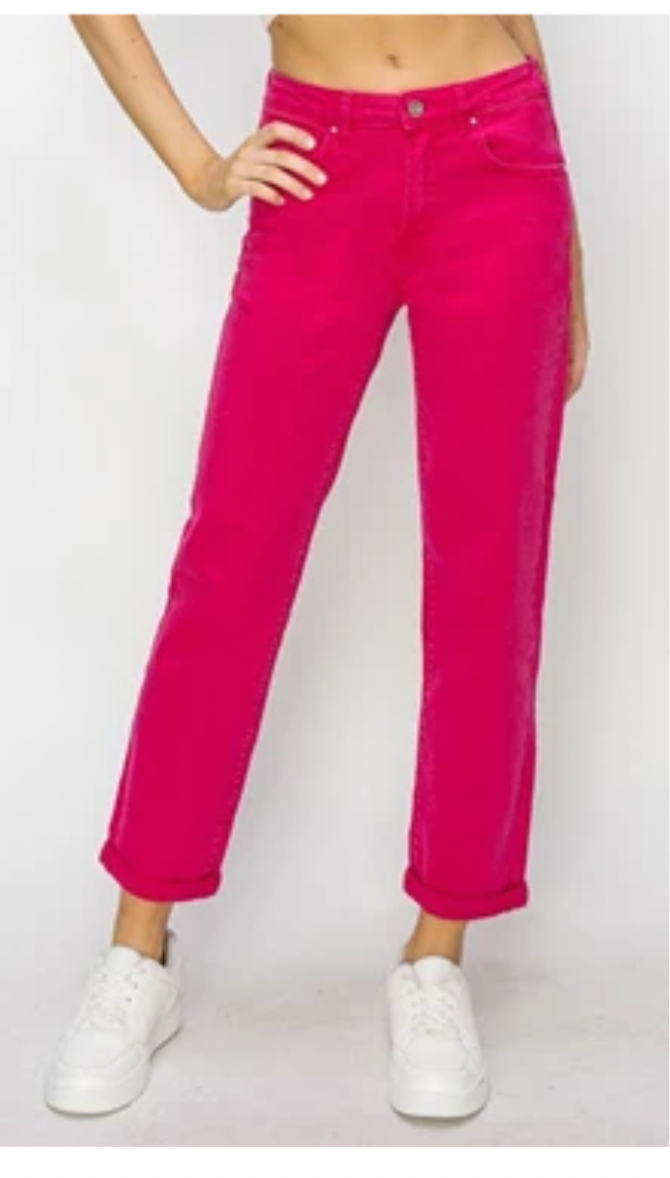 Risen High Rise Boyfriend Jeans - Fuchsia