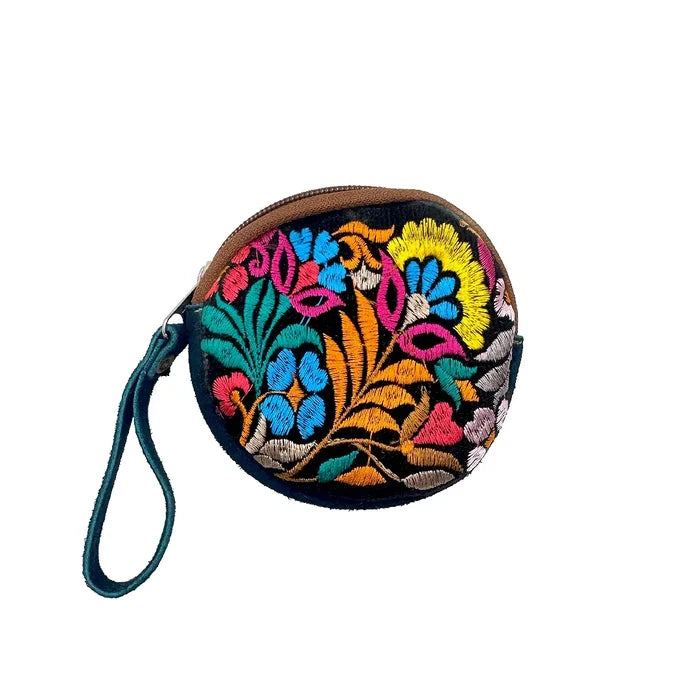 Round Embroidered Floral Coin Purse