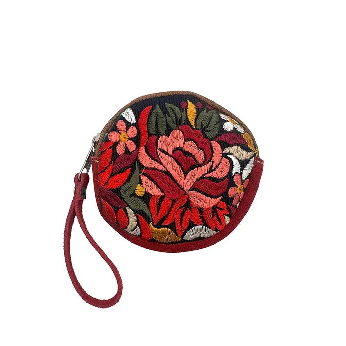 Round Embroidered Floral Coin Purse